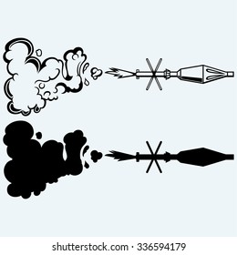 Anti-tank rocket propelled grenade launcher - RPG 7. Isolated on blue background. Vector silhouettes