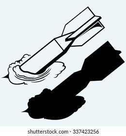 Anti-tank rocket propelled grenade launcher - RPG 7. Isolated on blue background. Vector silhouettes