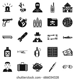 Antiterror icons set. Simple set of 25 antiterror icons for web isolated on white background
