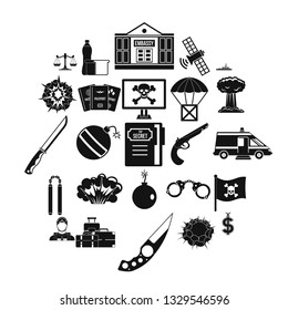 Antiterrorism icons set. Simple set of 25 antiterrorism icons for web isolated on white background