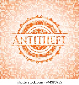 Antitheft abstract emblem, orange mosaic background