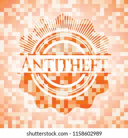 Antitheft abstract orange mosaic emblem with background