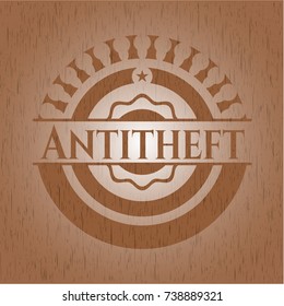 Antitheft badge with wooden background