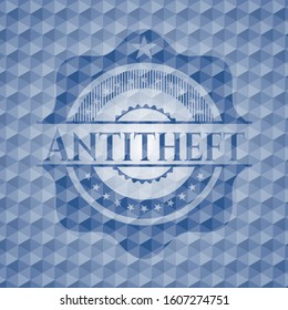 Antitheft blue polygonal badge. Vector Illustration. Detailed.