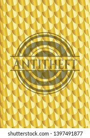 Antitheft gold shiny emblem. Scales pattern. Vector Illustration. Detailed.