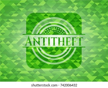 Antitheft green emblem with mosaic background