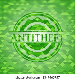 Antitheft green emblem with triangle mosaic background