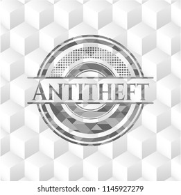 Antitheft grey emblem. Vintage with geometric cube white background