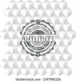 Antitheft grey emblem. Vintage with geometric cube white background