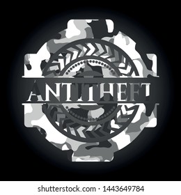 Antitheft on grey camouflage texture