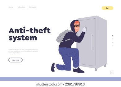 Anti-theft system online service landing page design template offers tools to prevent hacker attack