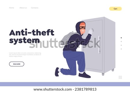 Anti-theft system online service landing page design template offers tools to prevent hacker attack