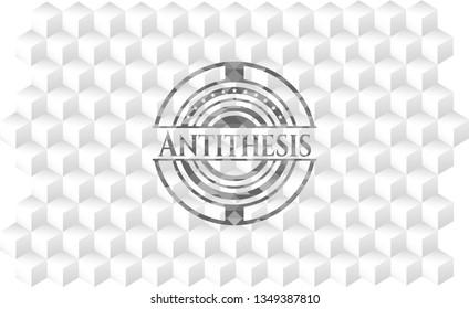Antithesis realistic grey emblem with cube white background