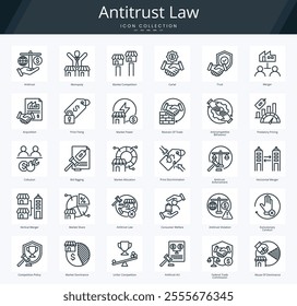 Antitrust law outline icon pack for market competition and monopoly regulation