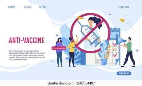 Anti-Vaccine and Mandatory Immunization Protest Refusal Design Flat Landing Page. Cartoon People Characters Rejecting Preventive Medicine. Anti Vaccination Movement. Vector Illustration