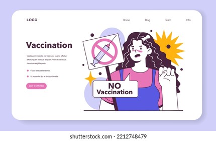 Anti-vaccine Movement. Anti Vax Protest. Vaccine Hesitancy, Character Protesting Against Mandatory Immunization. Flat Vector Illustration