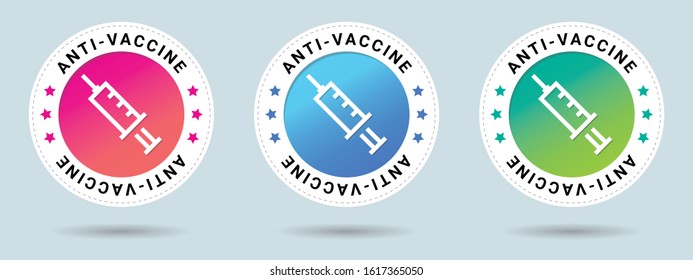 Anti-Vaccine stamp vector illustration. Vector certificate icon. Set of 3 beautiful color gradients. Vector combination for certificate in flat style.