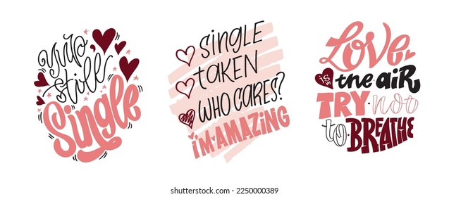 Anti-Valentine's Day postcard set. Love be be single. Vector.