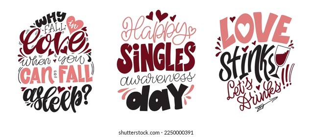 Anti-Valentine's Day postcard set. Love be be single. Vector.