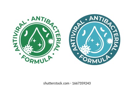 Antiviral antibacterial coronavirus formula vector icons. Coronavirus 2019 nCov, Covid 19 NCP virus protection, clean health safe labels