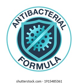 Antiviral antibacterial formula against coronavirus shield icon. stop sign, health protection, hand sanitizer label - Coronavirus Covid-19 virus. Vector illustration