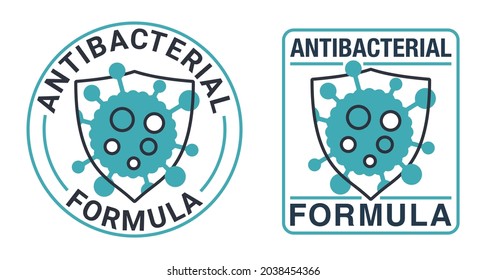 Antiviral antibacterial formula. Shield against coronavirus icon. stop sign, health protection, hand sanitizer label - Coronavirus Covid-19 virus. Vector illustration