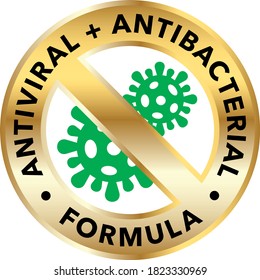 Antiviral and antibacterial formula vector icon. Coronavirus 2019 stop signs, health protection labels 