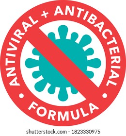 Antiviral and antibacterial formula vector icon. Coronavirus 2019 stop signs, health protection labels 
