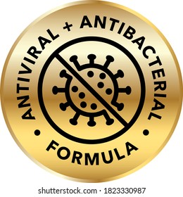 Antiviral and antibacterial formula vector icon. Coronavirus 2019 stop signs, health protection labels 