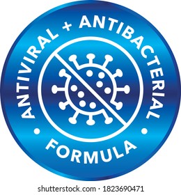 Antiviral and antibacterial formula vector icon. Coronavirus 2019 stop signs, health protection labels.