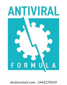 Antiviral antibacterial formula vector icon. stop sign, health protection, hand sanitizer label - Virus pierced by lightning