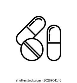 Antiviral drugs thin line icon, capsules and pill. Modern vector illustration of medical treatment.