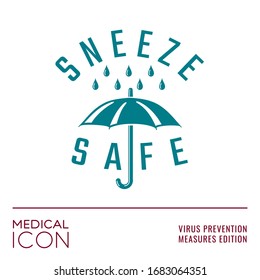 Antiviral Icon Series Sneeze Safe Concept Based on WHO Measures for Coronovirus Preventions with Umbrella Wet Drops and Logo Lettering - Turquoise on White Background - Vector Graphic Design