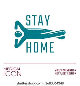 Antiviral Icon Series Stay Home Concept Based on WHO Measures for Coronovirus Preventions with Man in Relaxed Pose and Logo Lettering - Turquoise on White Background - Vector Graphic Design