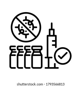 Antiviral injection icon. Coronavirus or Covid-19 safety measures. Line vector. Isolate on white background.