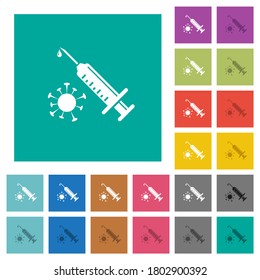 Antiviral injection multi colored flat icons on plain square backgrounds. Included white and darker icon variations for hover or active effects.