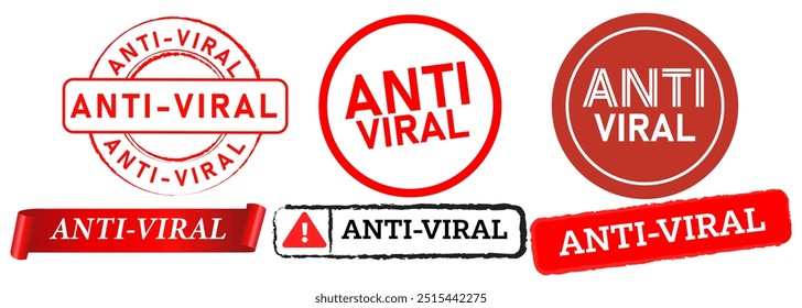 Anti-viral vaccine stamp red badge pharmaceutical cure healthcare sticker sign medicine design set collection