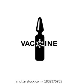Antiviral vaccine vial, the concept of vaccination and immunity against coronavirus. Isolated black illustration on a white background, vector