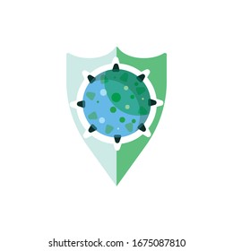 antivirus, bacteria in front of shield symbol vector work