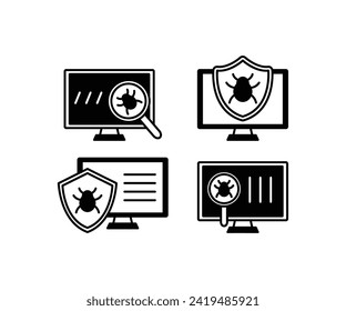 Antivirus-Computer-Virus und Schild Symbol einfache schwarze weiße Umrisse minimale moderne Design-Vektorgrafik