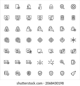Conjuntos de iconos de vectores de antivirus y seguridad cibernética, diseños de símbolos
