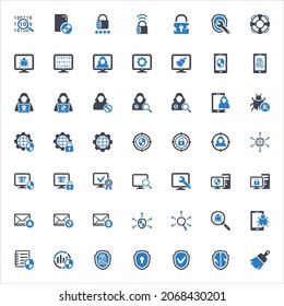 Antivirus and cybersecurity vector icons set, symbol designs