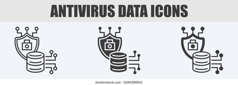 Antivirus Data Icon Set Vector Illustration in Outline, Glyph, and Mixed