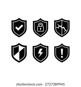 Antivírus proteção digital escudo logotipo pack; dados defesa sinal coleção; bloqueio seguro aviso aviso perigo relâmpago