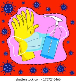 Antivirus equipment vector illustration,Basic protective measures against the new coronavirus. Coronavirus advice for the public via icons.