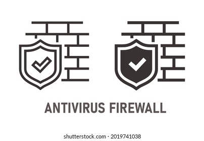 Icono de firewall de antivirus. Ilustración vectorial aislada en blanco.