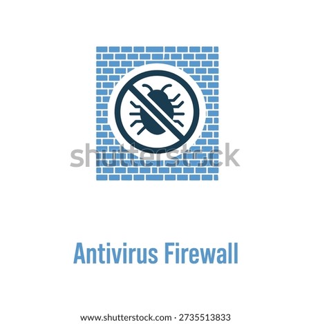 Antivirus firewall protection against malware bugs on brick wall background icon