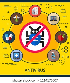 Antivirus flat icons concept. Vector illustration. Element template for design.