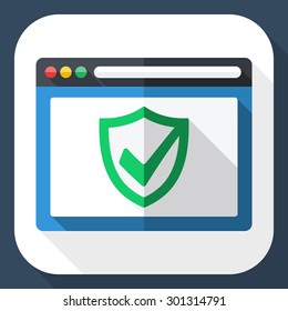 Antivirus icon with security shield and long shadow
