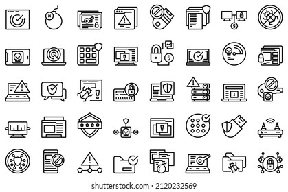 Antivirus Icons Set Outline Vector. Malware Bug. Cyber Data